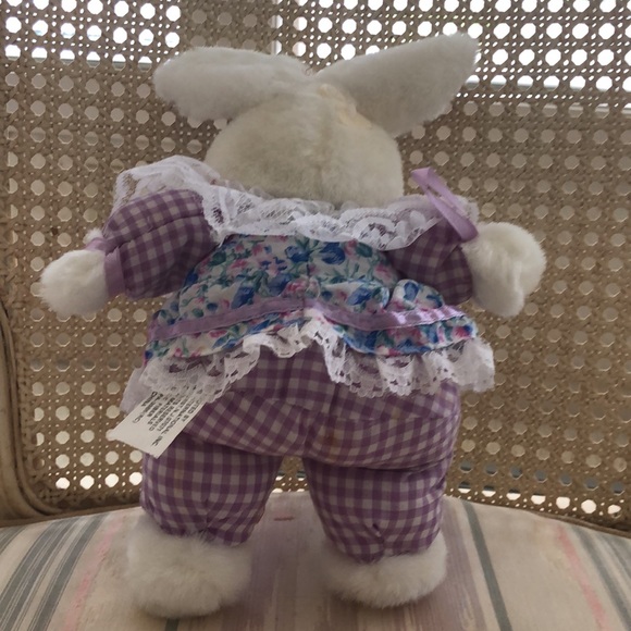 2 NWT Easter Bunny Rabbit White Wearing lace and gingham stuffed animals - Picture 6 of 16